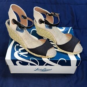 Lucky Brand Black and Tan Wedge Sandals